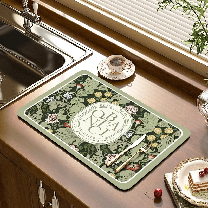 

Kitchen Absorbent Tableware Mats Dish Drying Mat Drain Pad Heat Resistant Counter Top Mat Non-Slip Draining Placemat Kitchen