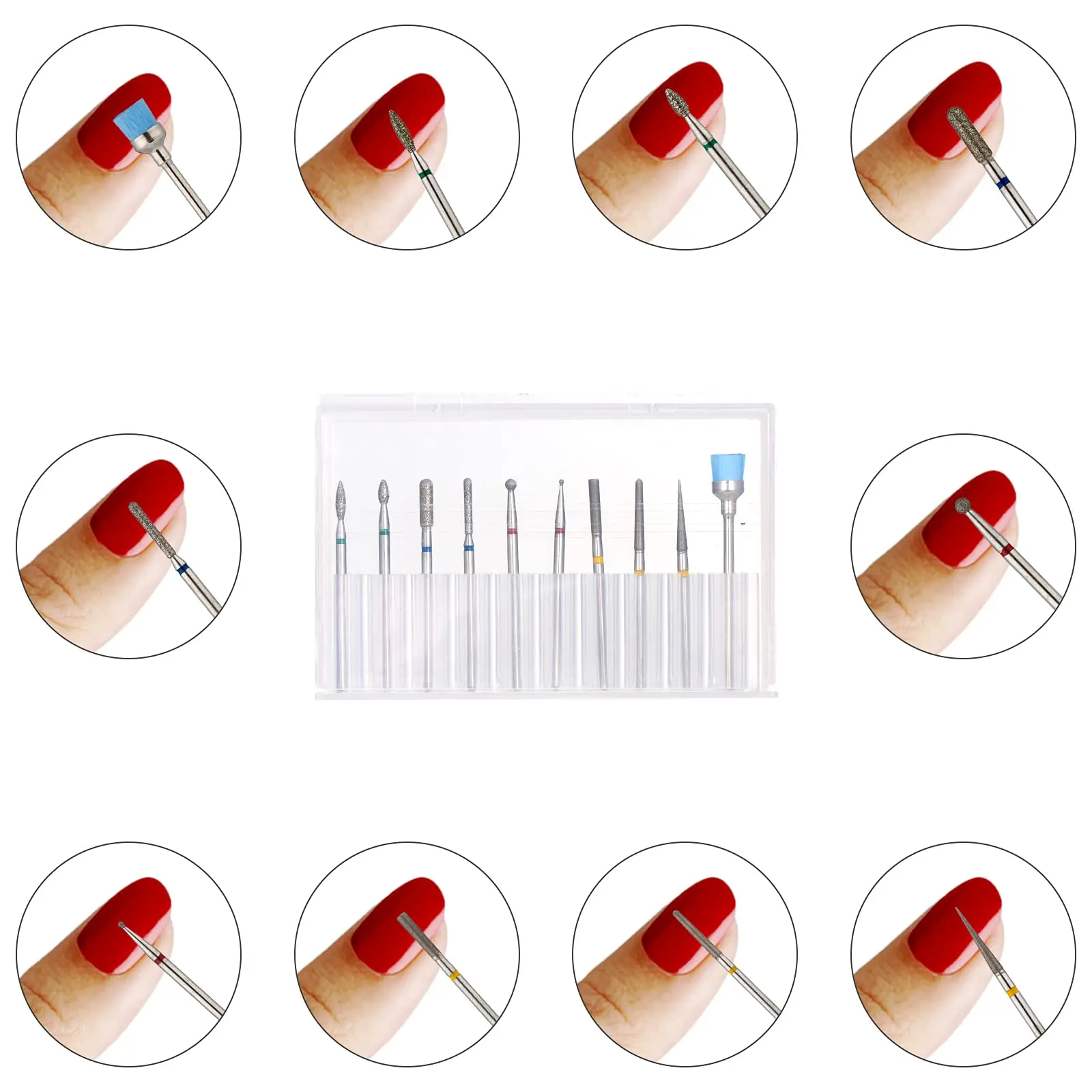 

10 Pcs Nail Drill Bits Set, Diamond Cuticle Tools Set with a Transparent Storage Box for Nail Salon Manicure Pedicure Tool