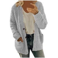 2021 new style for autumn and winter cardigan sweater female europe v neck single breasted long sleeve knitwear coat