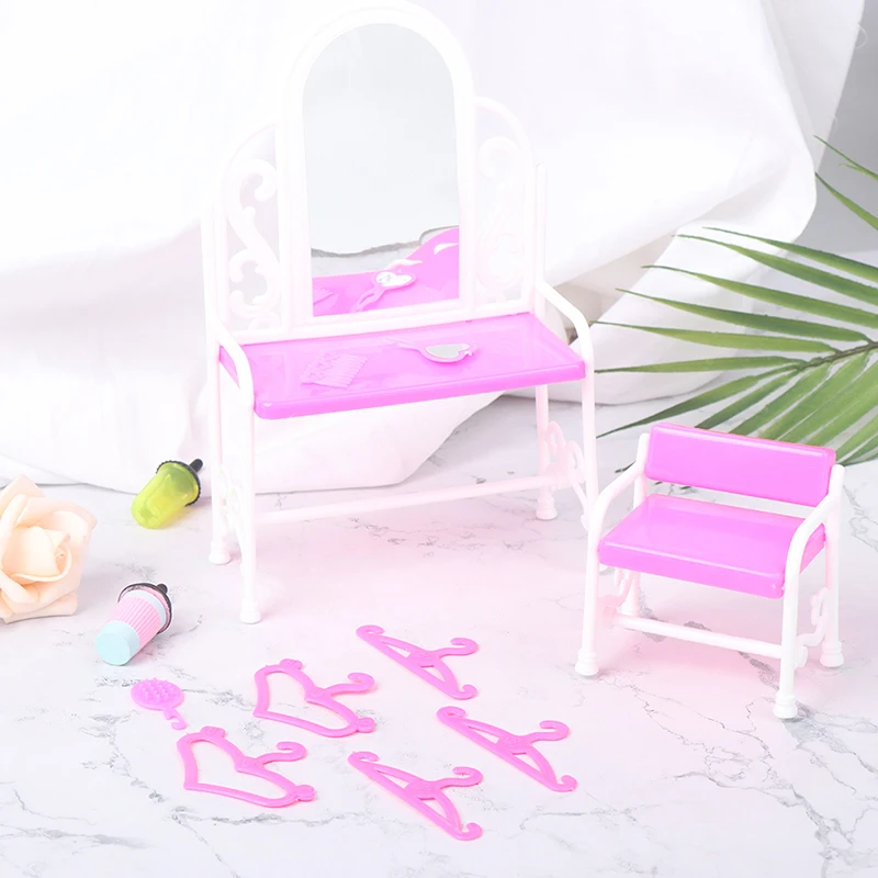 

1set Dollhouse Miniature Dressing Table Model Desk Chair Furniture for Bedroom Dolls Make-up Toy аксессуары для игрушечных домов