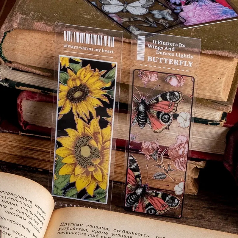 

4Pcs/Pack Flower Butterfly Bookmark 3D Hot Silver School Supplies Transparent PVC Bookmark