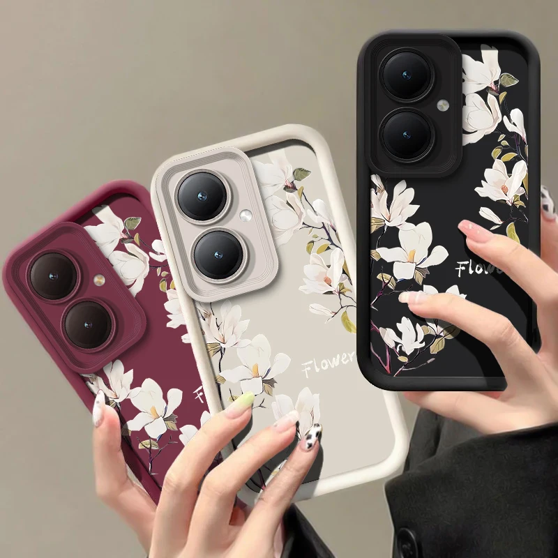New Silicone Case For Vivo Y36 Y72 Y67 Y55 Y53S Y51A Y51 Y50 Y35M Y35 White Painting Flowers Shockproof Soft Phone Cover