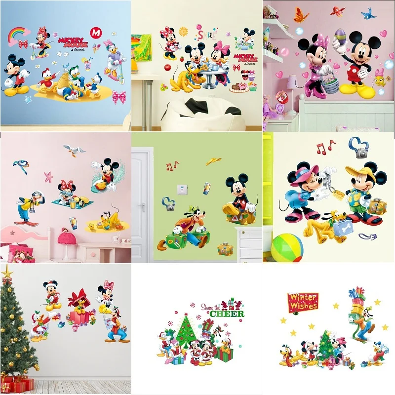 

Рождественские наклейки на стену Микки и Минни, Милая принцесса, сломанный настенный постер, наклейка на стену, автомобиль, украшение для де...
