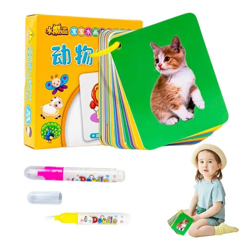 

32 открытки для рисования водой, Детские открытки для рисования с 2 волшебными ручками-граффити, карта для обучения, цветные водные открытки, Детская водная карта