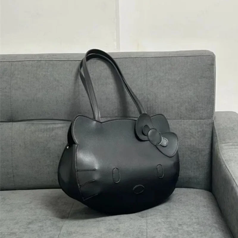 MBTI Чистая черная сумка на плечо для женщин Hello Kitty из искусственной кожи