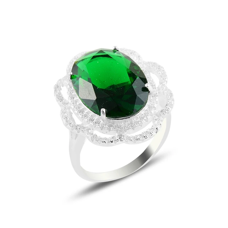 

Silver 925 Sterling Emerald Zircon Engagement Ring
