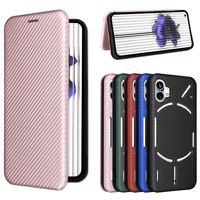 

For Nothing Phone 1 Case Magnetic Carbon Fiber PU Leather Flip Cover With Card Slot For Nothing Phone1