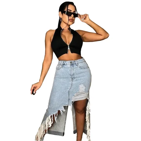 Джинсовая юбка наискосок