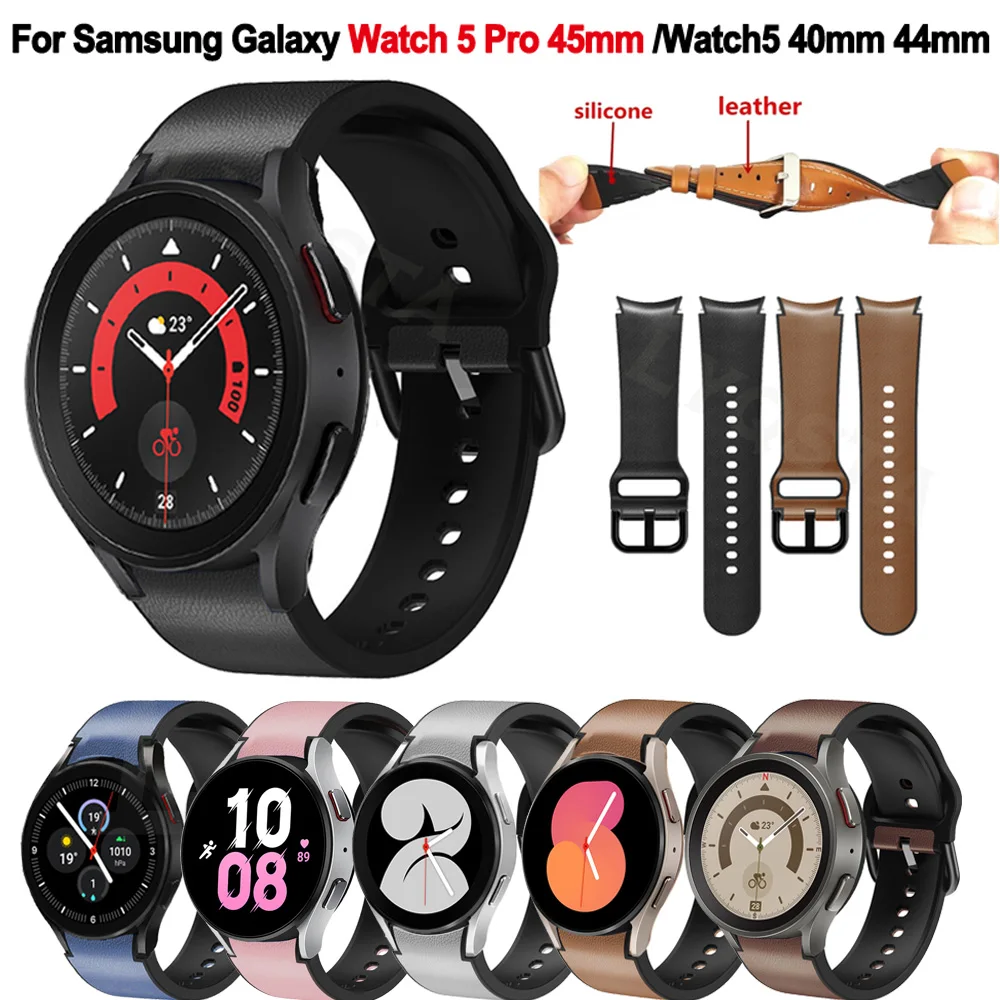 

20mm Official Straps For Samsung Galaxy Watch 4 5 40 44mm Bracelet Watch4 Classic 42 46mm Silicone+Leather Watch5 Pro 45mm Bands