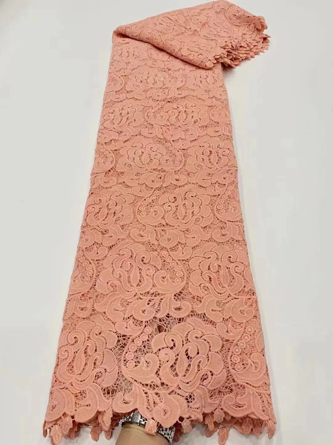 

Diy Sewing African Lace Fabric High Quality Guipure With Milk Silk Lace Fabric Craft Material For Wedding Dress 5 Yards JDPG06