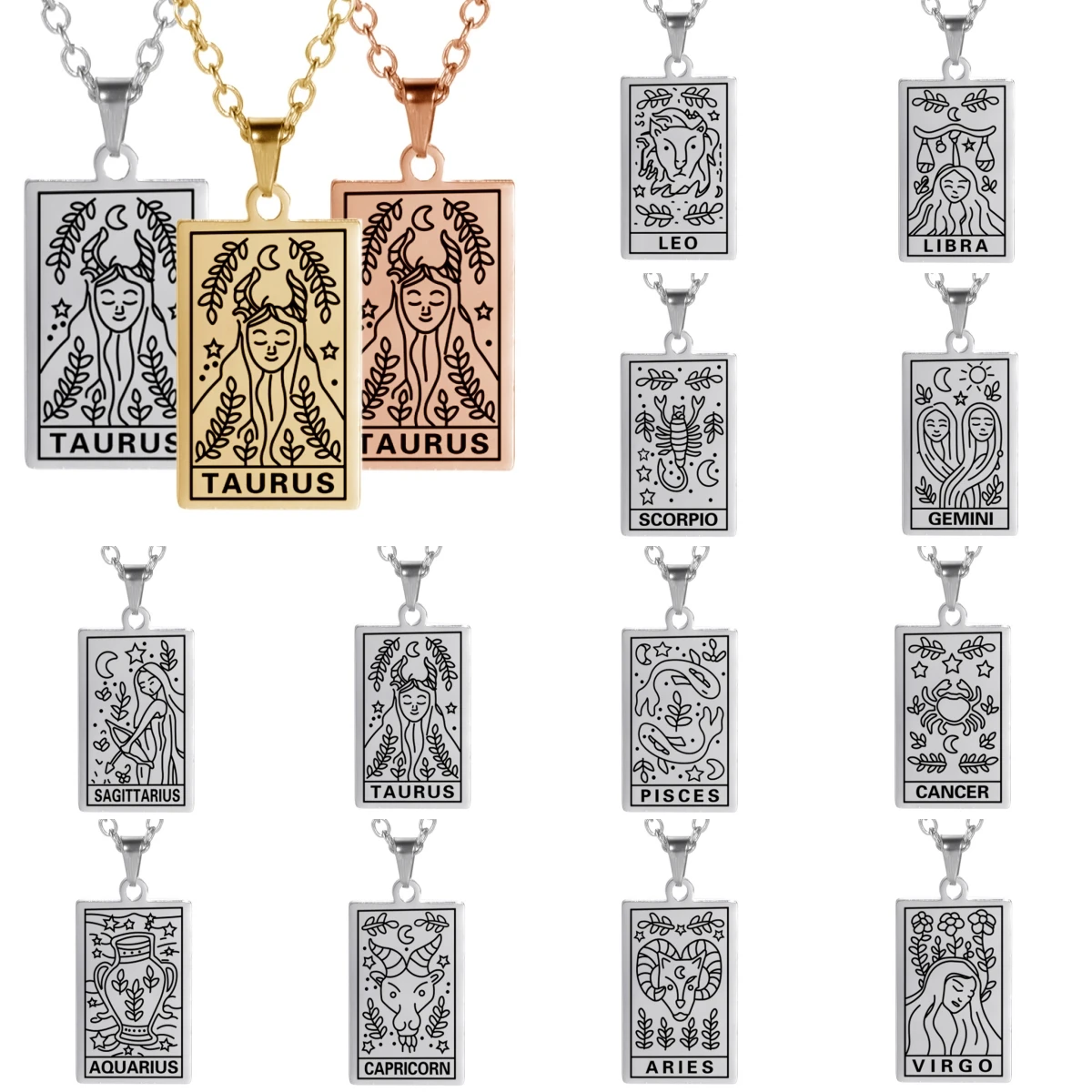 LIKGREAT винтажное ожерелье из нержавеющей стали с 12 созвездиями и квадратным