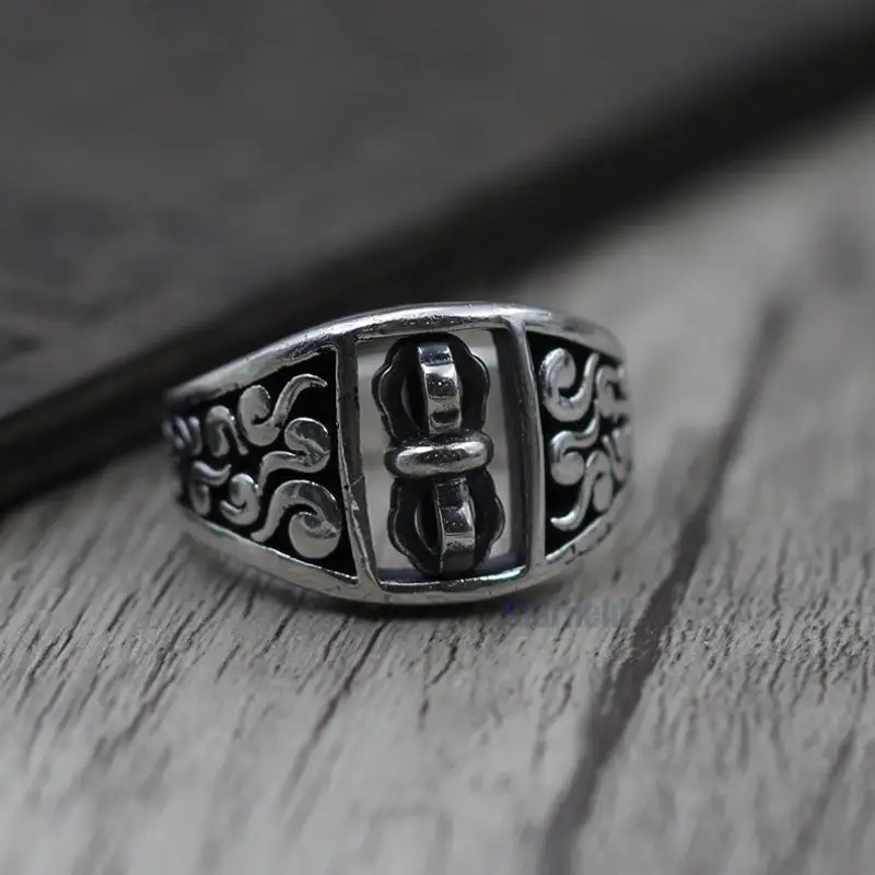 

Personality Retro Thai Silver GTrousers Can Turn Ring Men Women Section S925 Sterling Silver Ring Buddhism