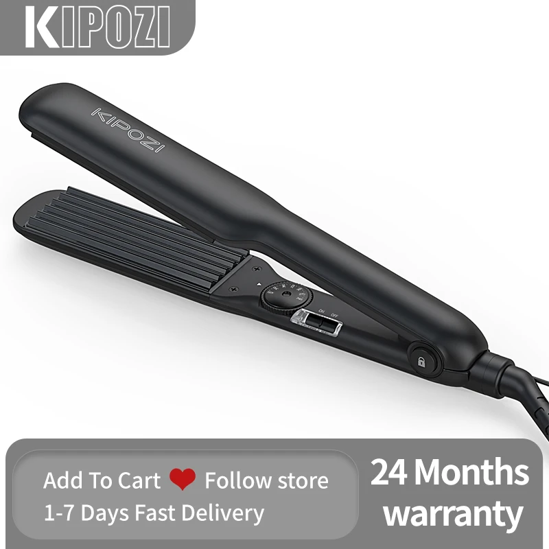 

KIPOZI Hair Crimper 1.5 Inch with Circular Arc R-Shaped Angle Plates PTC Heater 30S Fast Heat Up for Curling
