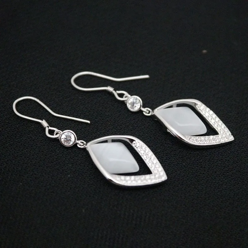 Женские висячие серьги из настоящего твердого серебра 925 пробы с белым опалом и