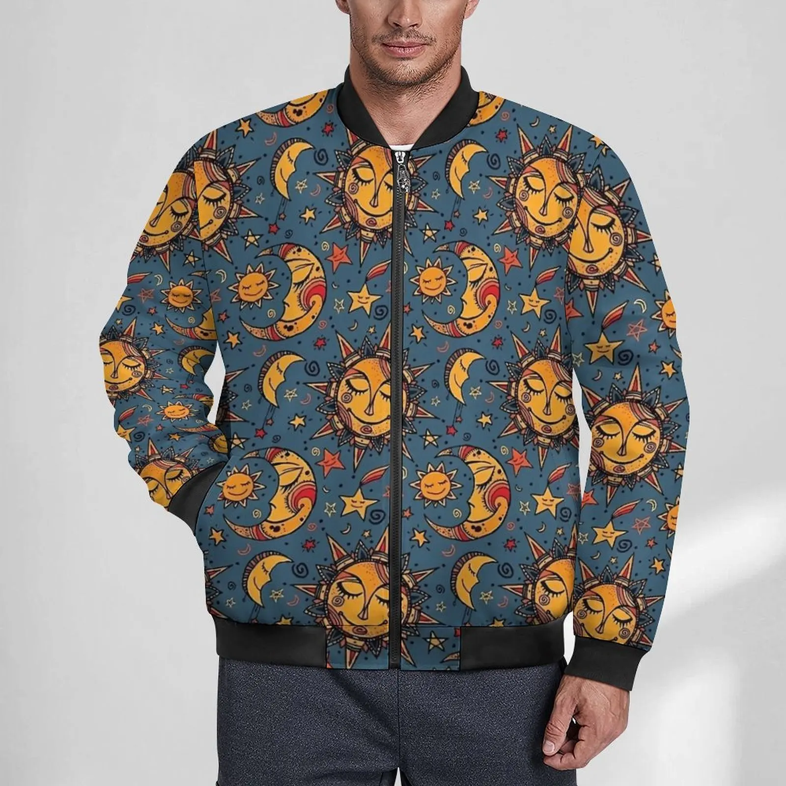 Повседневные куртки с абстрактным дизайном Луны и Солнца мужские пальто осенняя