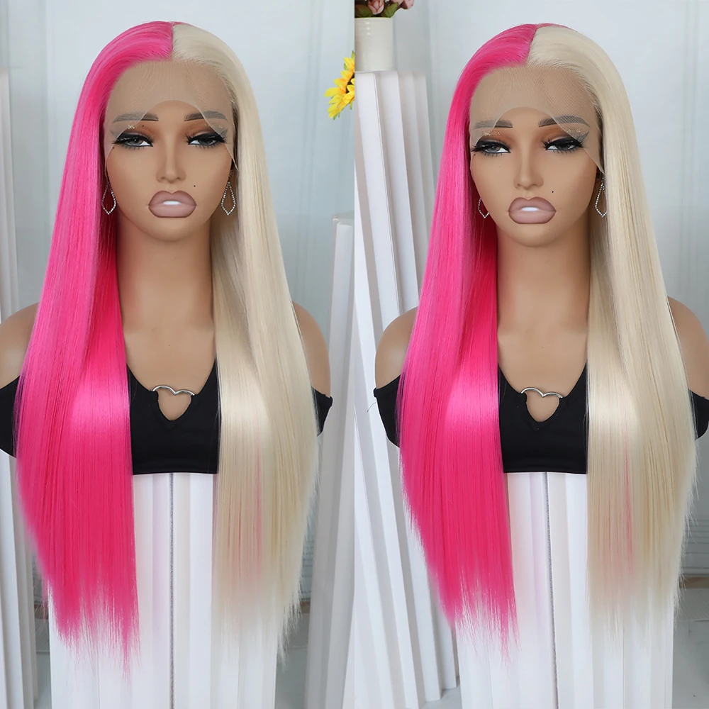 Apolaurel Длинные прямые синтетические парики спереди для женщин розового и
