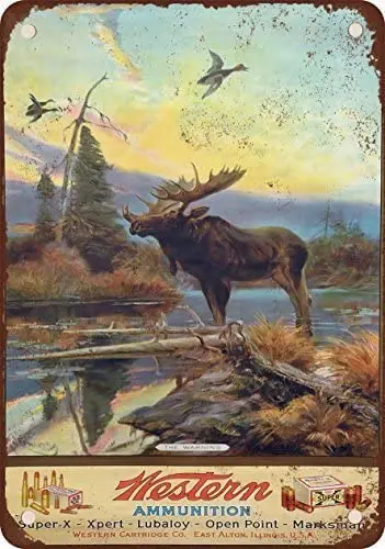 

Western Ammunition and Moose Vintage Look Reproduction Metal Tin Sign Size 8x12 inch