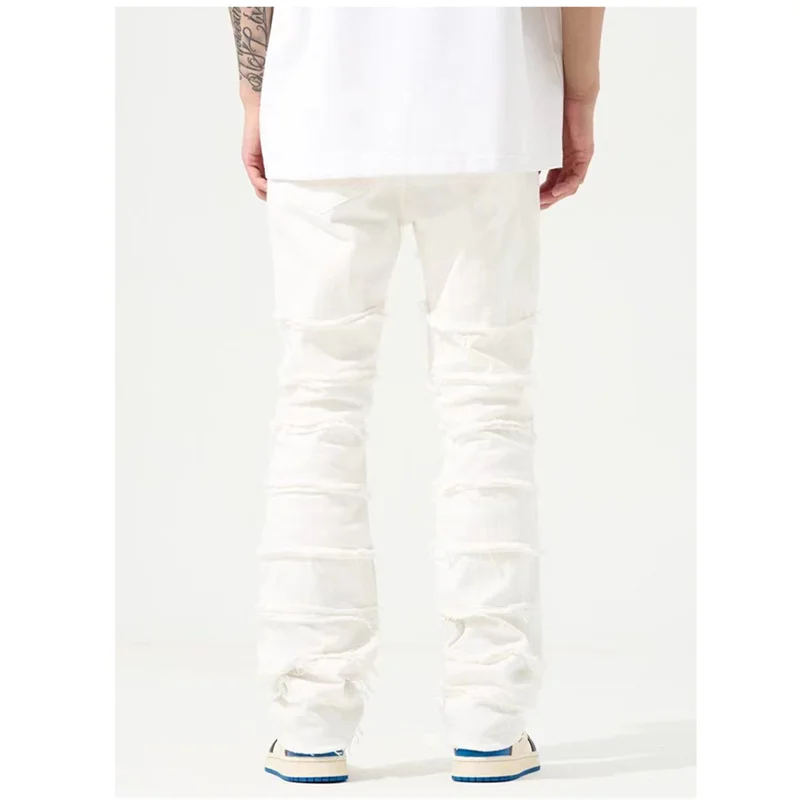 Streetwear Men Autumn and Winter New Pattern Layered Fringed Blue Pencil Pants Vintage Recreational Sense of Design Jeans Female