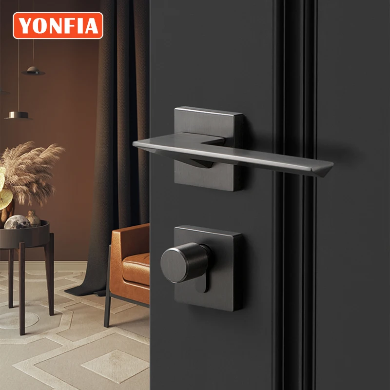 Черная квадратная современная алюминиевая Роскошная дверная ручка YONFIA A8046R03