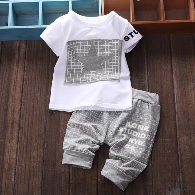 

2022 Fashion Baby Boy Clothes Summer Children's Clothes Suit T-shirt + Pants Suit Star Print Clothes Newborn Sports Suit