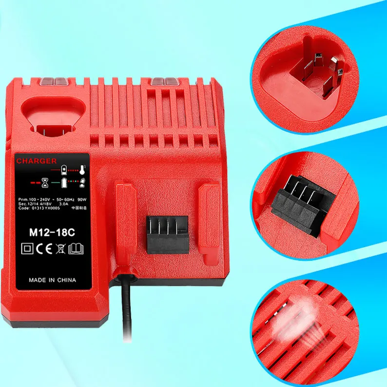 

Multi-Voltage M18 Lithium Battery Charger Compatible with Milwaukee 14.4V-18V XC 48-11-1850 48-11-1852 48-11-1862 48-11-1880