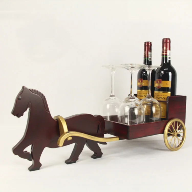 

Luxury Handmade Wood Horse Carriage Model Wine Bottle Rack