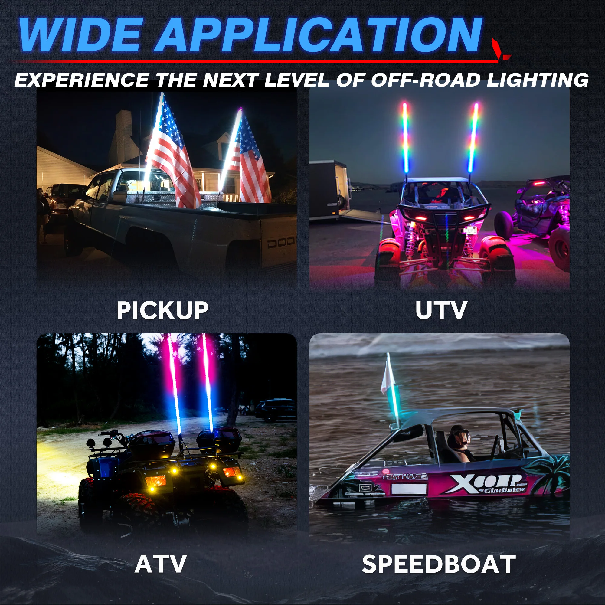 2 шт. 3-футовые светодиодные фонари с управлением через приложение спиральные