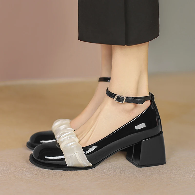 

Slimming Shoes Mary Jane Shallow Mouth Casual Heels 2022 Sandals Ladies Brief Pumps Round Toe All-Match Lolita Comfortable Lates