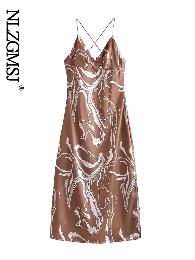 

Платье-миди женское летнее с V-образным вырезом и принтом