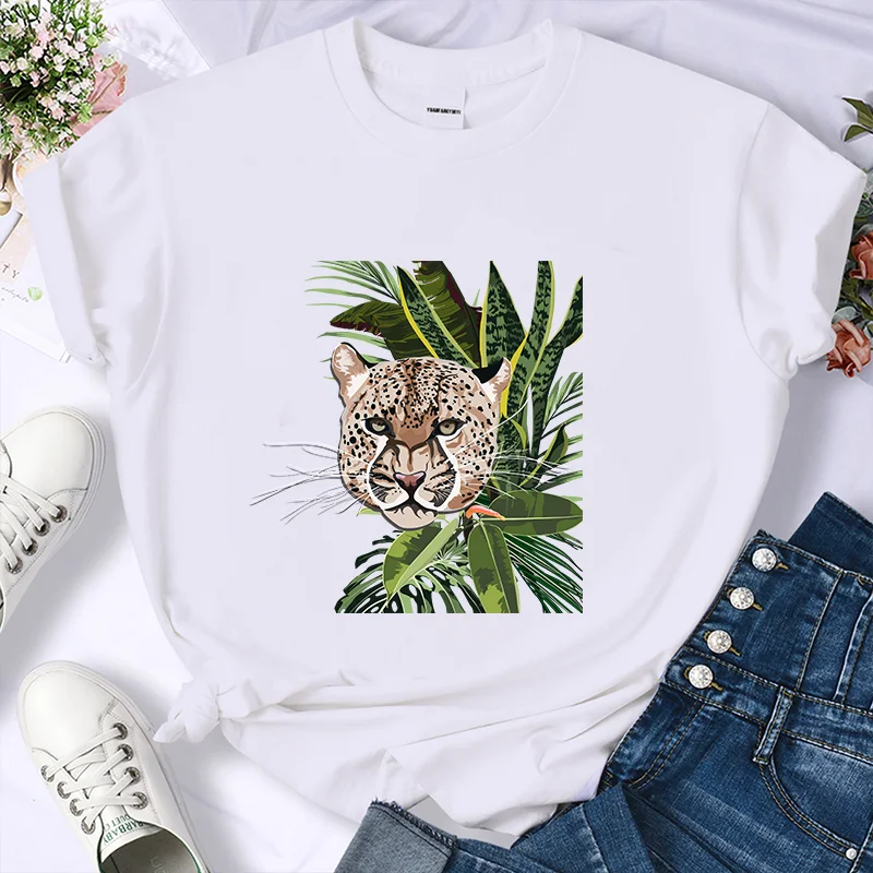 

Cool Animal Print Harajuku Aesthetic 100% Cotton Hip Hop Loose Casual Streetwear Clothes Short Sleeve T-Shirt O-Neck For Women