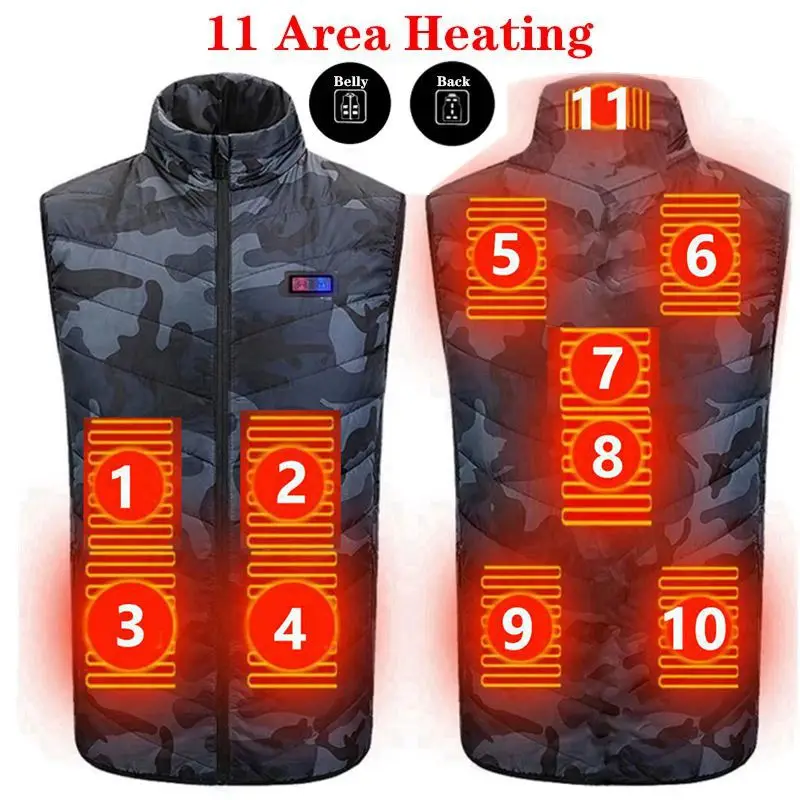 

Winter 11 Areas Heated Camouflage Vest Men Keep warm Vest USB Electric Heating Jacket Thermal Waistcoat Hunting Outdoor Vest