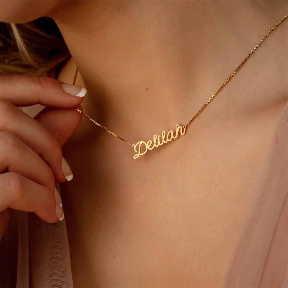 

Custom Name Necklace For Women Any Font with Box Chain Gold Nameplate Necklace Best Friend Perfect Birthday Gift Choker Jewelry