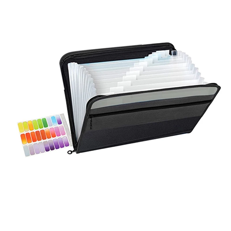 

2X 13 Pockets Expanding File Folder A4 Plastic Document Wallet Organizer For Personal Office Stationary Storage(Black)