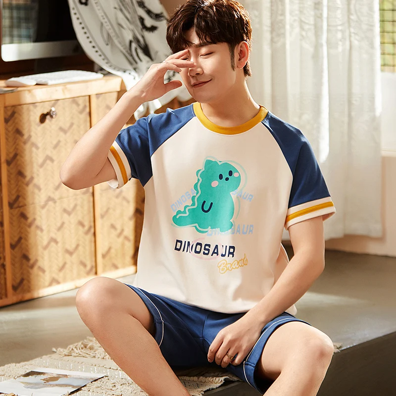 Summer Cartoon Pajamas for Men Sleepwear Short Sleeve Sleep Tops Male Pajama Sets Korean Fashion Pijama Men's Set Homme 2022