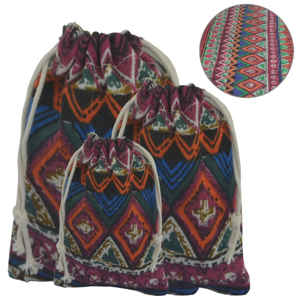 

10pcs Printed Linen Drawstring Stroage Bags Wedding Christmas Party Gift Package Small Pouches Home Kitchen Organize Sacks