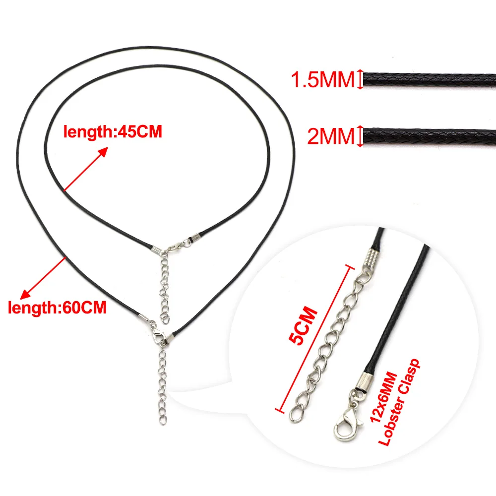 Черный кожаный шнур для ожерелья 10 шт. регулируемый плетеный застежка-лобстер