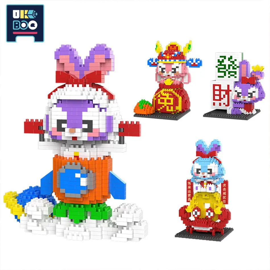 

UKBOO Mirco Chinese Spring Festival Cartoon Lucky Rabit Building Blocks Mini Bricks New Year Toys for Children Home Decoration