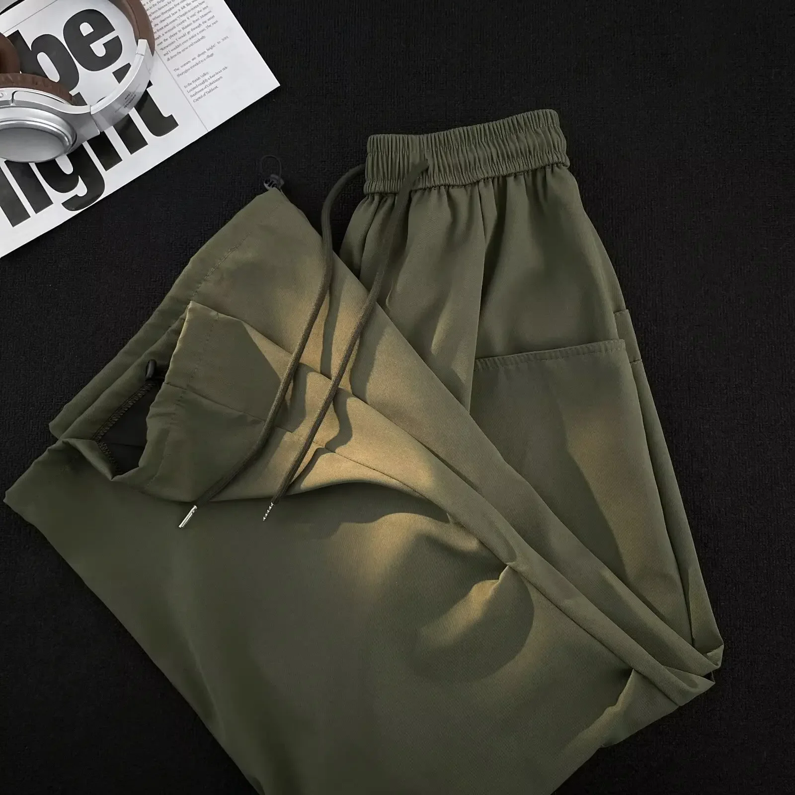 Новые летние однотонные мужские брюки с эластичной резинкой на талии модные