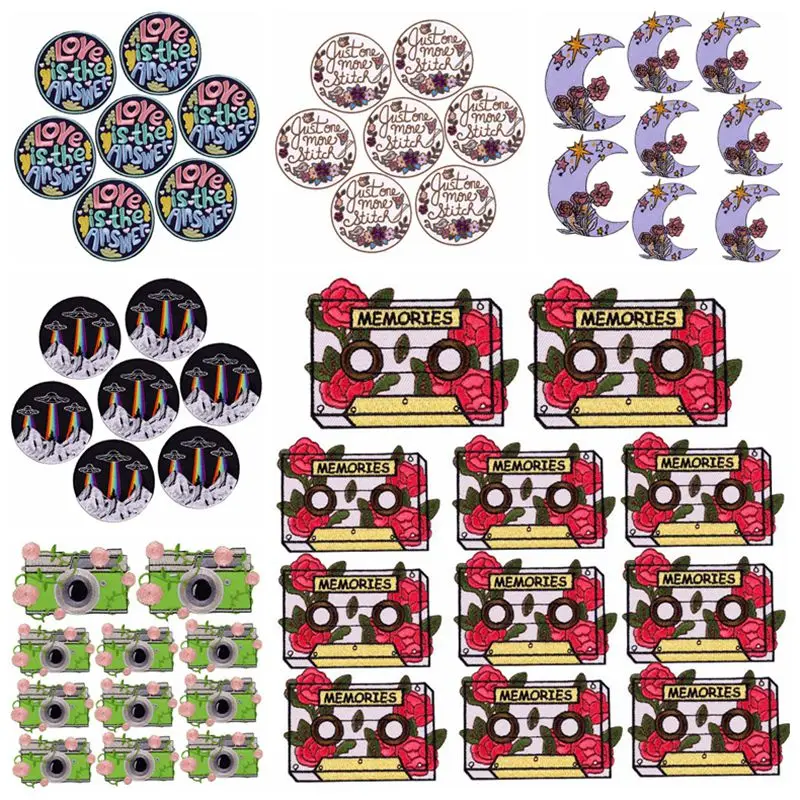 

10PCS Flower Camera Patch Space Embroidery Patch Iron On Patches For Clothing Letter Patches On Clothes Sew/Ironing Stickers DIY