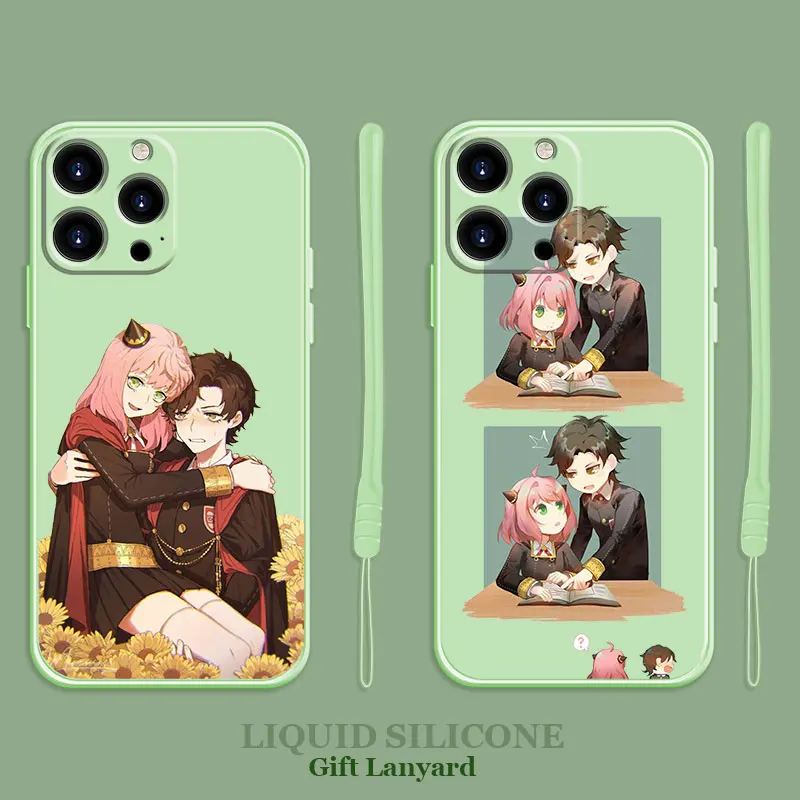 

Spy×Family Damian Embrace Anya Square Liquid Case For Apple iPhone 14 13 12 11 Pro Max 13 12 Mini XS XR X 7 8 6 6S Plus Shell