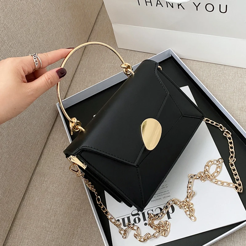 

Contrast Color PU Leather Crossbody Bags For Women 2022 Chain Handbags With Metal Handle Shoulder Simple Bag Small Kawaii Totes