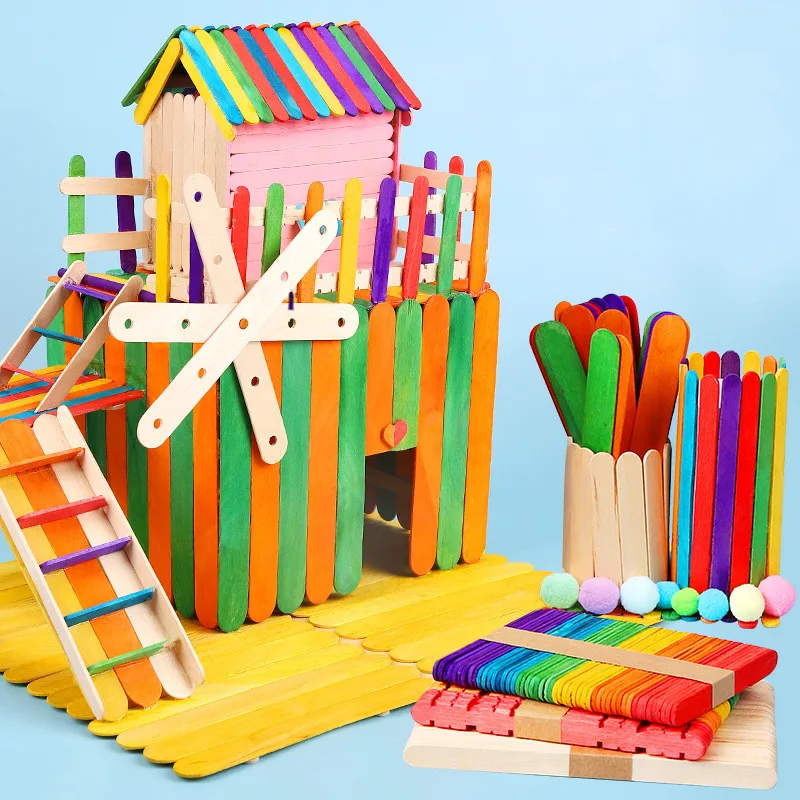 

50Pcs DIY Model Making Wood Chips Sticks Popsicle Ice Cream Stick Colorful Handicraft Creative Educational Toys Children