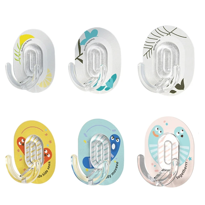 

6 Pcs Nail-free Adhesive Hooks Bathroom Cute Towel Hooks Strong Wall Hooks U-shaped Double Hook Design（Random Styles ）
