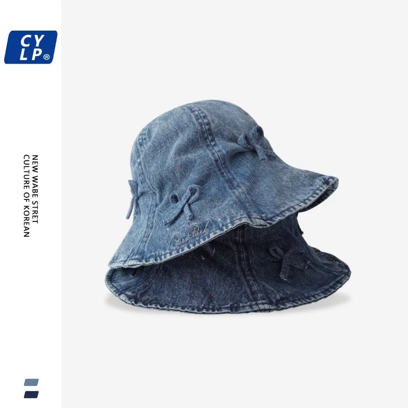 Панама из денима с бантом для мужчин и женщин милые Панамы в Корейском стиле