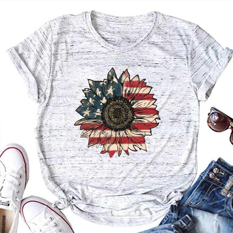 

America Sunflower Shirt USA Flag T Shirt Gift for American 4th of July Flag Graphic T-Shirt Freedom Top Independence Shirt m