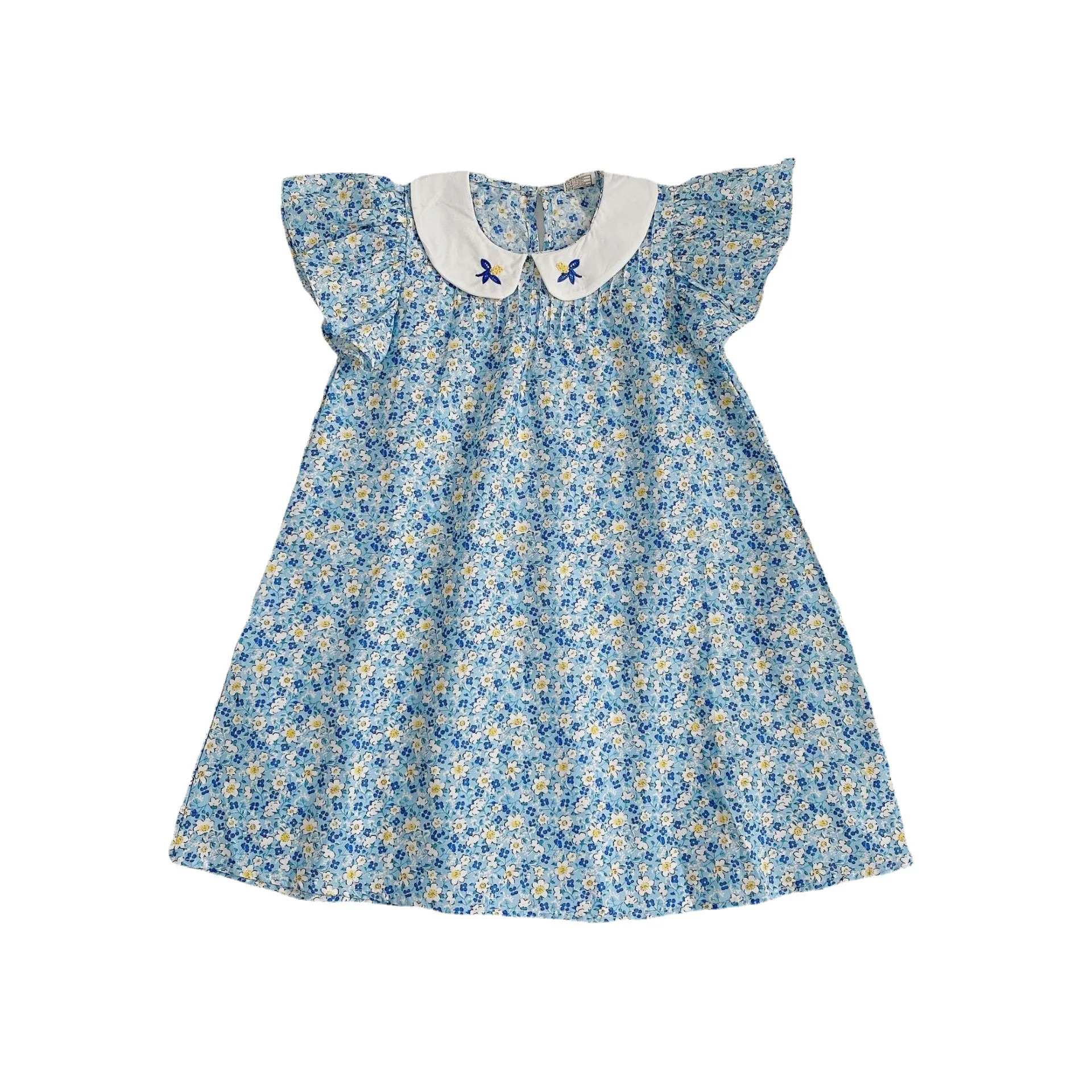 

Girls Floral Dresses 2022 Summer Korean Version Children's Doll Collar Flash Edge Embroidery Beauty Children's Skirt Wholesale