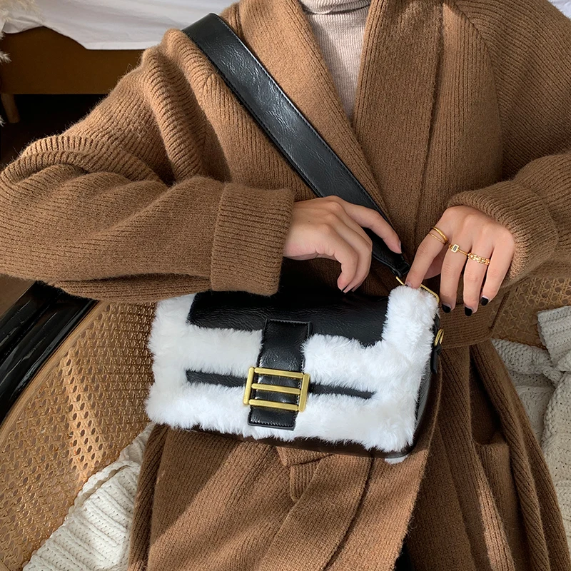 

Trendy Fashion High-quality Leather Purses and Handbags Luxury Designer Plush Hand-held Lamb Wool Casual Women's Bag Purses