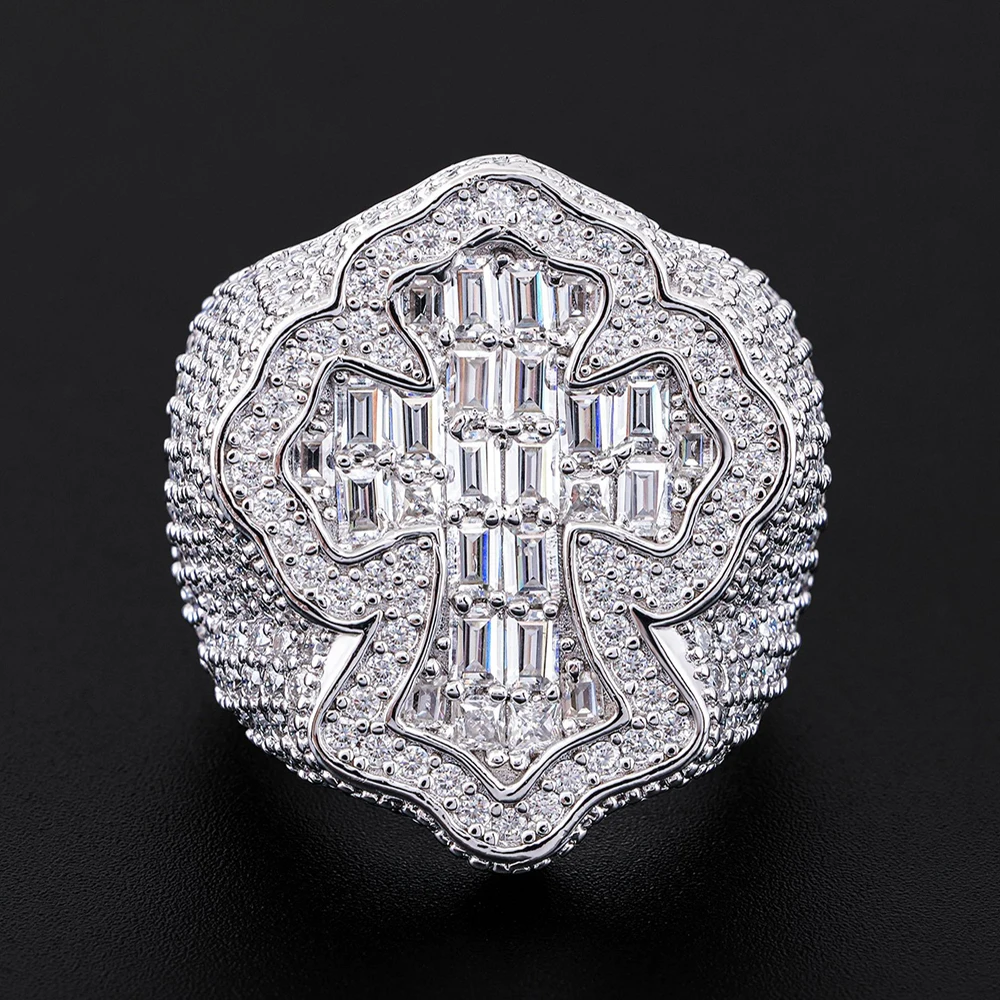 S925 Moissanite Cross Rings For Women Silver Wedding Ring Finger Jewelry Men Pass Tester Free Shipping