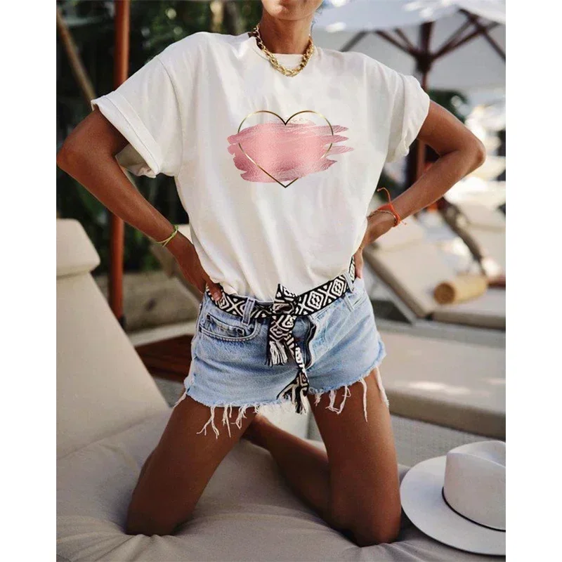 Женская футболка с надписью Hert Y2k женская коротким рукавом одежда свободные