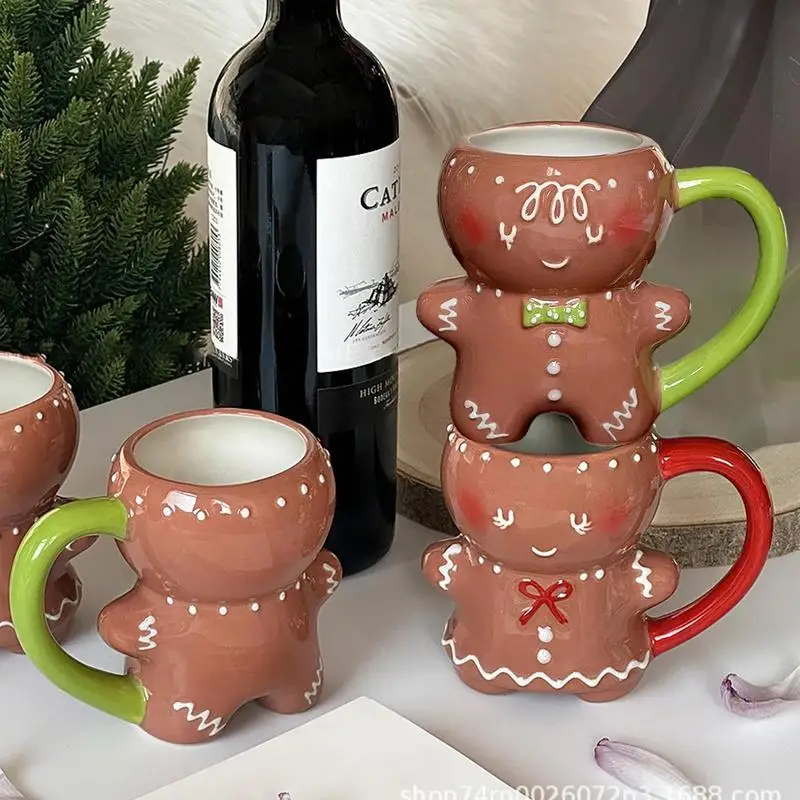 

Winter Gingerbread Man Mug 3D Gingerbread Man Ceramic Cup With Handle Household Christmas New Year Gift for Family Friends